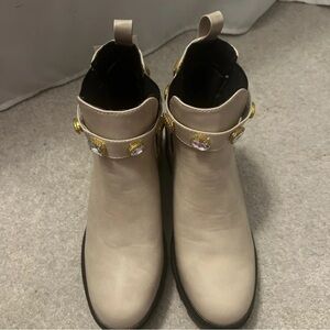 Nicole Miller Beige Ankle Boots with Gold Accents